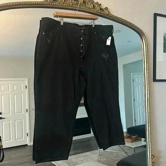 NWT OLD NAVY HIGH RISE SLOUCHY STRAIGHT BLACK JEANS SIZE 24 - Picture 1 of 4